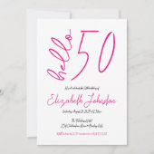 White Black Hot Pink Hello 50 Fabulous Birthday 招待状 (正面)