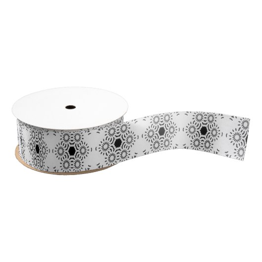 White & Black Mediterranean Tile Grosgrain Ribbon グログランリボン (リール)
