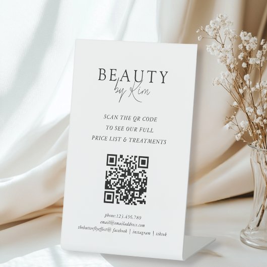White & Black Minimal Elegant Salon QR-Code 台座サイン