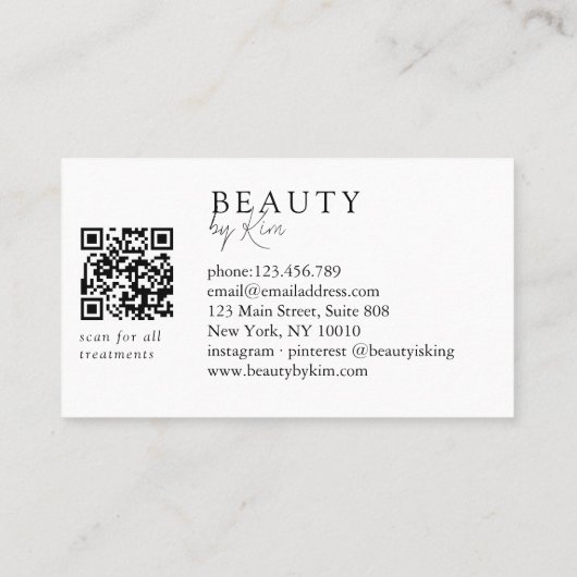  White & Black  Minimal Elegant Salon QR Code 名刺 (裏面)