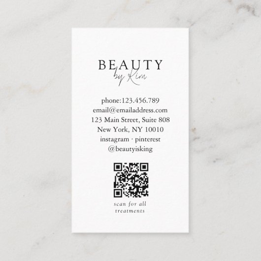  White & Black  Minimal Salon QR Code Loyalty 名刺 (裏面)