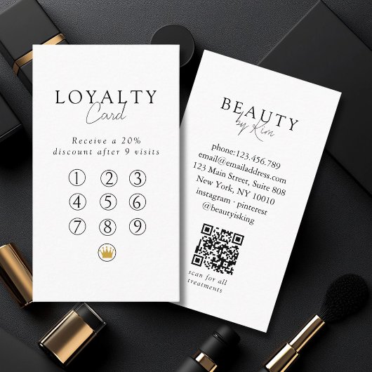 White & Black Minimal Salon QR Code Loyalty 名刺