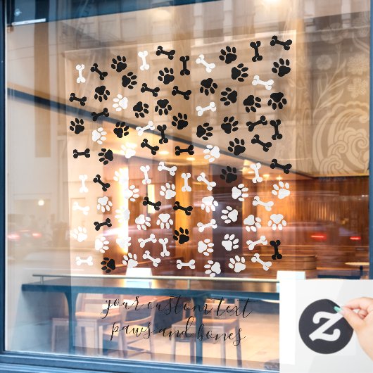 White Black Pet Dog Cat Bone Paws cafe store ウィンドウサイン (カフェ窓)