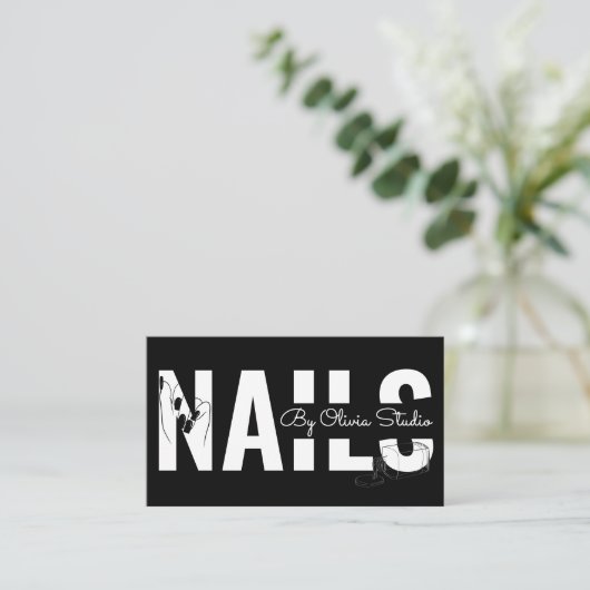 White Black Qr-Code Script Line-Art Nail Salon 名刺 (スタンド正面)