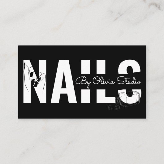 White Black Qr-Code Script Line-Art Nail Salon 名刺 (正面)
