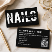 White Black Qr-Code Script Line-Art Nail Salon 名刺