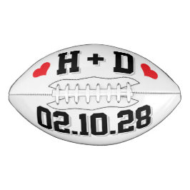 WHITE BLACK & RED HEARTS ウェディングイニシャルと日付 アメリカンフットボール