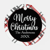 White Black Red Plaid Family Photo メタルオーナメント (裏面)