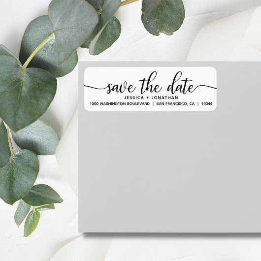 White Black SAVE THE DATE ウェディング リターンアドレス ラベル