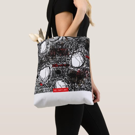 White&Black Scribble Tragetaschen Mit Langen Träge トートバッグ (クローズアップ)