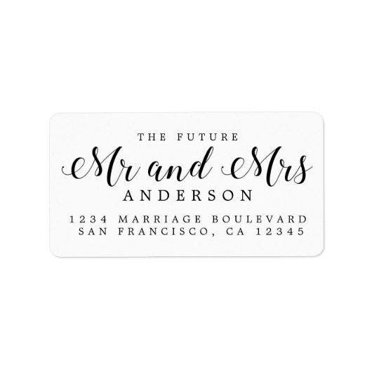 White Black Script Future Mr Mrs Return Address ラベル (正面)