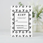 White & Black X O XO X&OのトレンディーRSVP返信 出欠カード (スタンド正面)