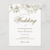White Blossomフローラ金ゴールド結婚スクリプト インビテーションポストカード (正面)