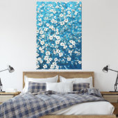 White Blossom Branches on Blue Abstract Wall Art キャンバスプリント (インサイチュ (寝室))