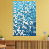 White Blossom Branches on Blue Abstract Wall Art キャンバスプリント (インサイチュ (リビング))