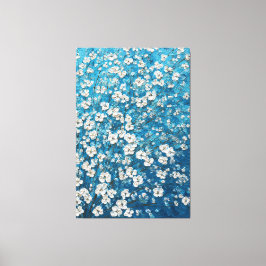 White Blossom Branches on Blue Abstract Wall Art キャンバスプリント
