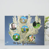 White Blossoming Tree Six Photos Love You Grandma カード (スタンド正面)