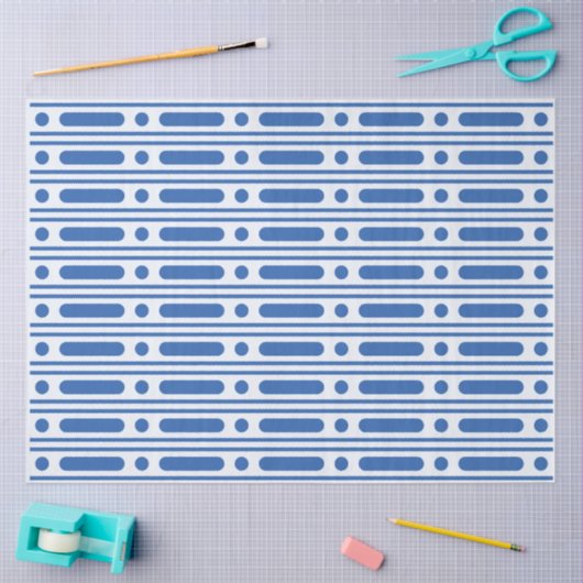White Blue Bone Inlay Dots Border Decoupage Paper 薄葉紙 (クラフト)