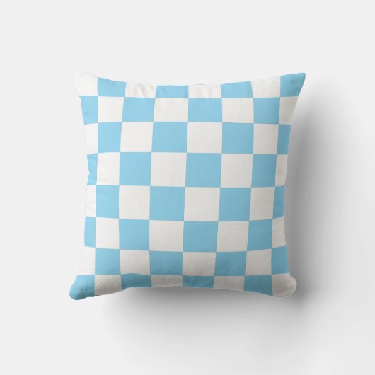 White & Blue Checkerboard Pattern Throw Pillow クッション (裏面)