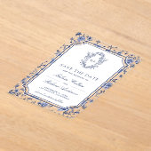 White Blue Chinoiserie Crest Wedding Save the Date アクリル招待状 (レイダウン)