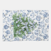 White Blue Christmas Ornaments Tree with Bows キッチンタオル (横)