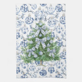 White Blue Christmas Ornaments Tree with Bows キッチンタオル (縦)