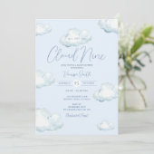 White Blue Cloud Nine Baby Shower Party 招待状 (スタンド正面)