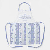 White Blue Coastal Chic Palm Trees Bows Stripes エプロン (正面)