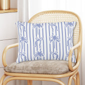 White Blue Coastal Palm Trees Bows Stripes Pattern アクセントクッション