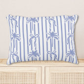 White Blue Coastal Palm Trees Bows Stripes Pattern アクセントクッション