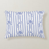 White Blue Coastal Palm Trees Bows Stripes Pattern アクセントクッション (正面)