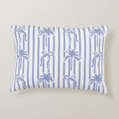 White Blue Coastal Palm Trees Bows Stripes Pattern アクセントクッション (裏面)