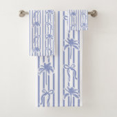 White Blue Coastal Palm Trees Bows Stripes Pattern バスタオルセット (インサイチュ)