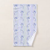 White Blue Coastal Palm Trees Bows Stripes Pattern バスタオルセット (ハンドタオル)