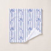 White Blue Coastal Palm Trees Bows Stripes Pattern バスタオルセット (ウォッシュタオル)