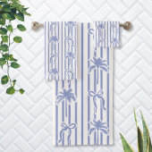 White Blue Coastal Palm Trees Bows Stripes Pattern バスタオルセット