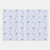 White Blue Coastal Palm Trees Bows Stripes Pattern ラッピングペーパーシート (正面)