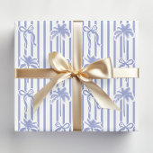 White Blue Coastal Palm Trees Bows Stripes Pattern ラッピングペーパーシート