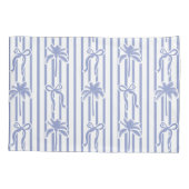 White Blue Coastal Palm Trees Bows Stripes Pattern 枕カバー (裏面)