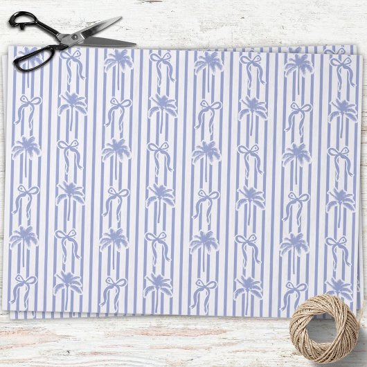 White Blue Coastal Palm Trees Bows Stripes Pattern 薄葉紙