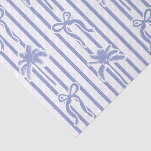 White Blue Coastal Palm Trees Bows Stripes Pattern 薄葉紙 (詳細)