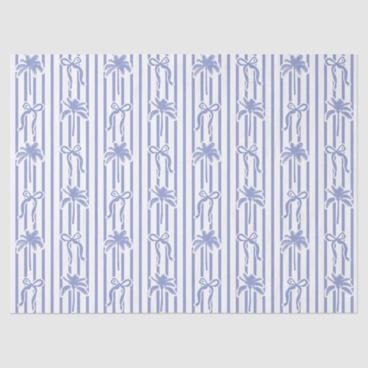 White Blue Coastal Palm Trees Bows Stripes Pattern 薄葉紙 (正面)