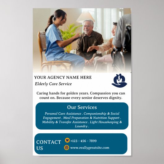 White & Blue Elderly Senior Care Give Promotional  ポスター (正面)