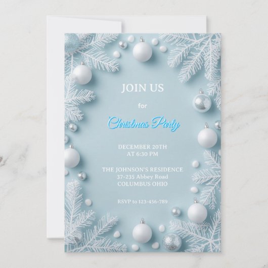 White & Blue Elegant Christmas 招待状 (正面)