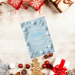 White & Blue Elegant Christmas 招待状