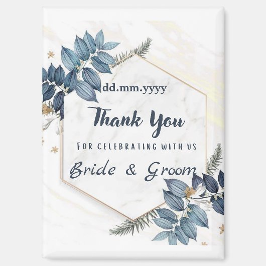 White Blue Floral Frame Thank You Wedding Favors M マグネット (正面)