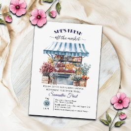 White Blue Floral 'Off the Market' Bridal Shower  招待状