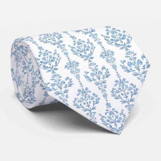White blue floral pattern neck tie ネクタイ (ロール)