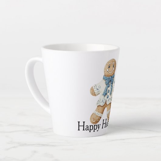 White Blue Gingerbread Man Cookie Christmas カフェラテマグ (左アングル)