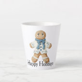 White Blue Gingerbread Man Cookie Christmas  カフェラテマグ (正面)